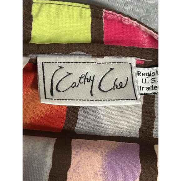 Kathy Che Colorblock Bright Colorful Squares Short Sleeve Button Blouse Wm's 18 - Picture 7 of 9